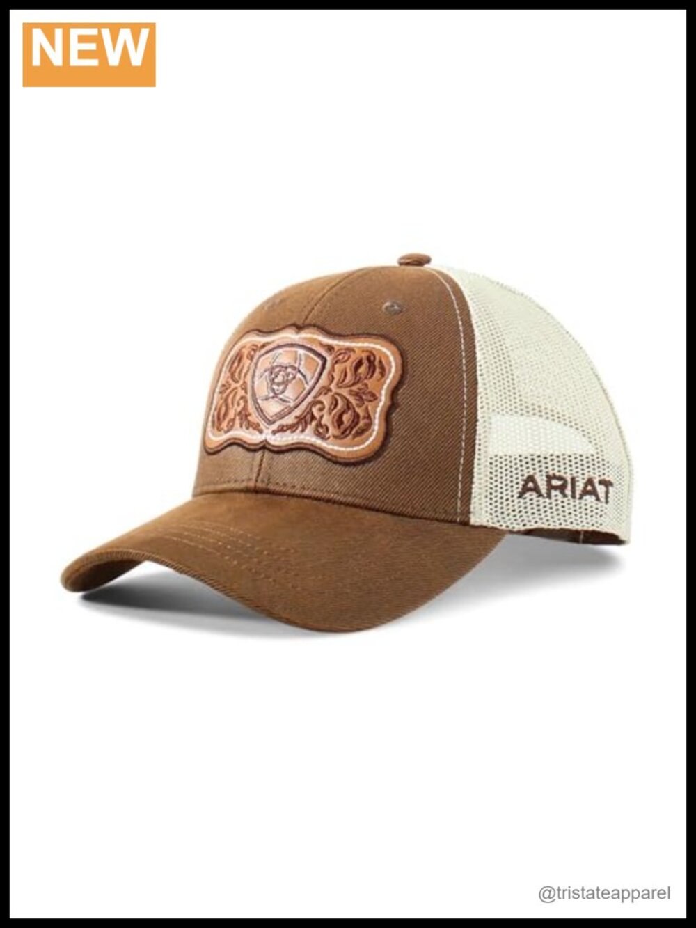 ARIAT Trucker Cap Leather Floral Patch Snapback Adjustable
